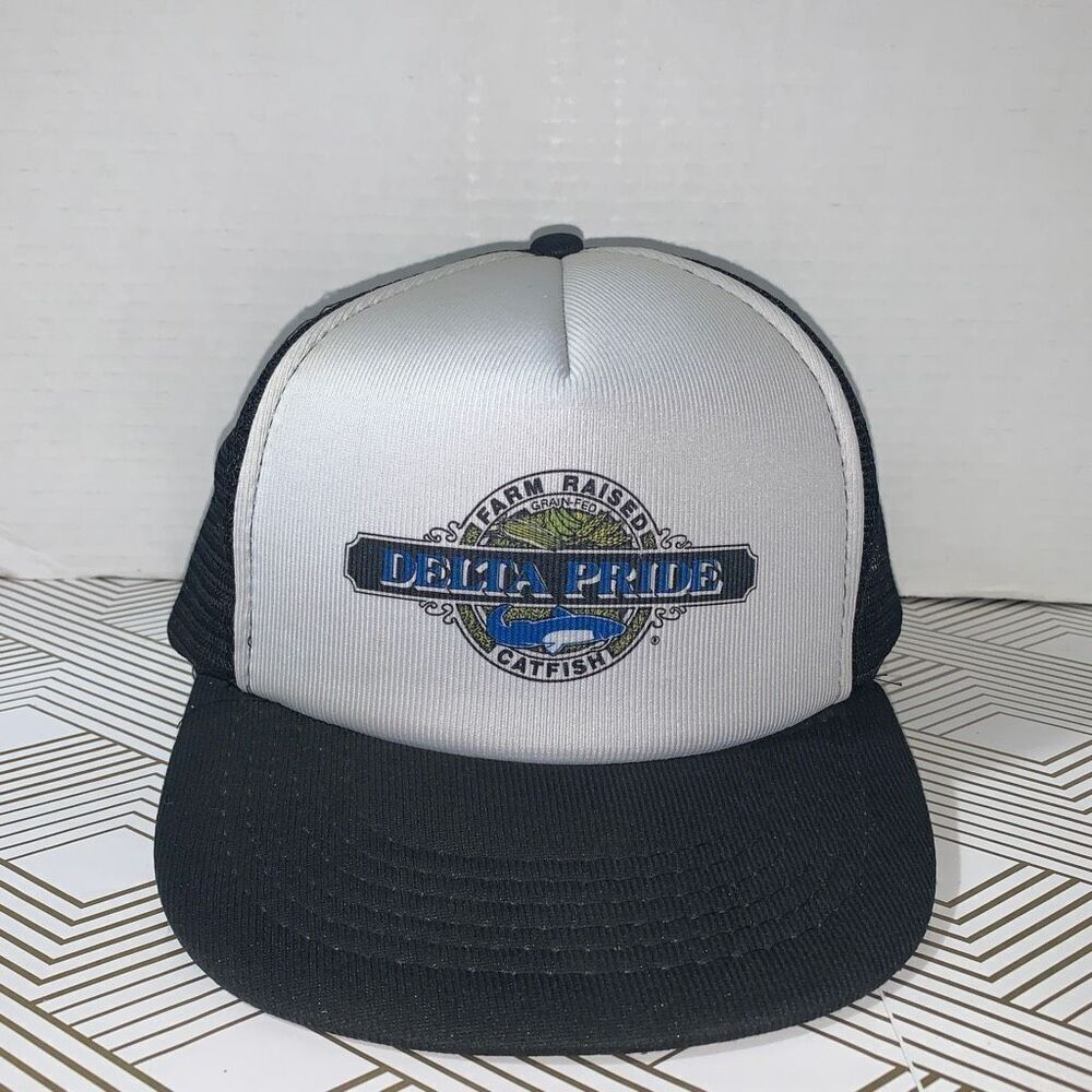 Delta Pride Farm Raised Grain Fed Catfish Snapback Trucker Hat Blue White OSFM